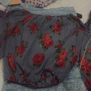 Red and black off the shoulders shirt